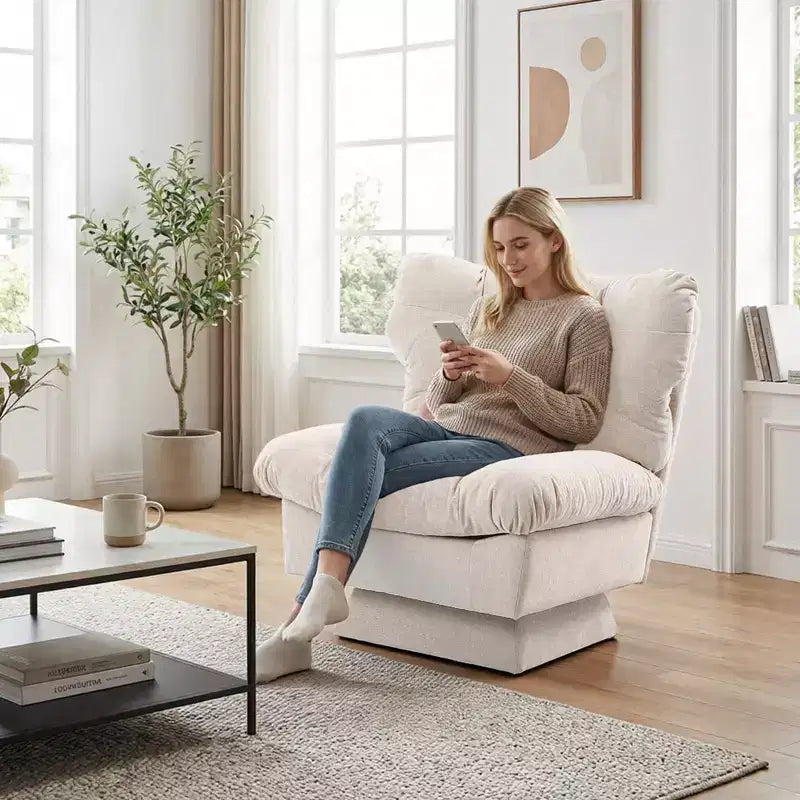 Fauteuil pivotant, canapé moderne et confortable à 360° avec base surdimensionnée, siège étendu de 52,8 cm, capacité de charge maximale de 136 kg pour le salon