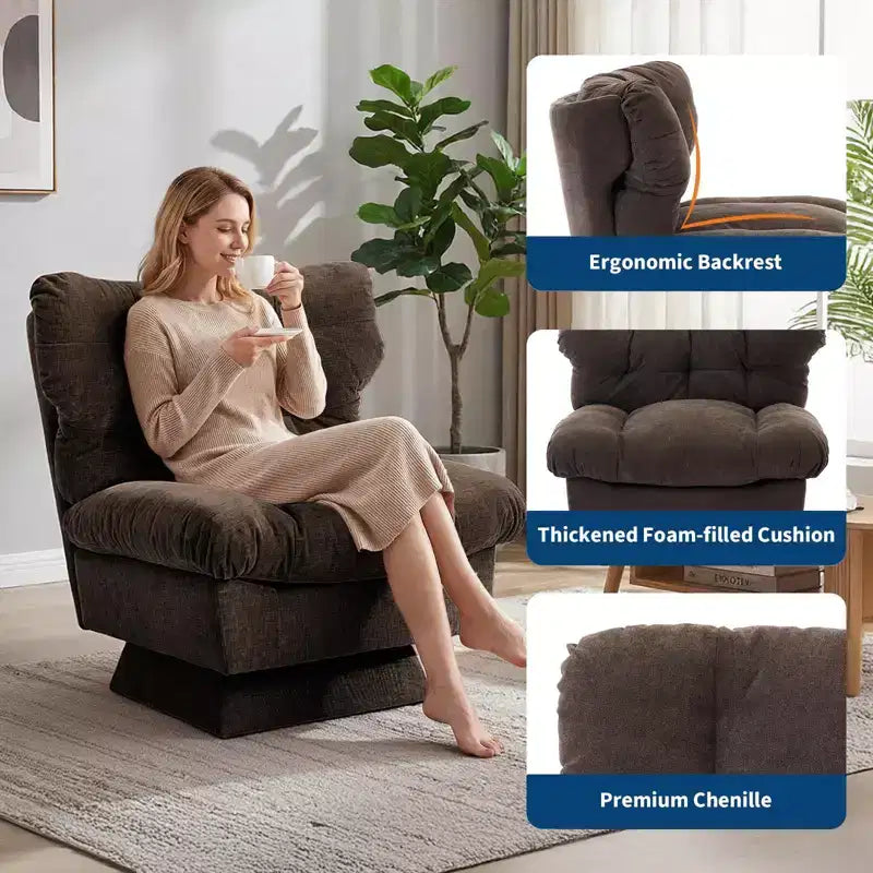 Fauteuil pivotant, canapé moderne et confortable à 360° avec base surdimensionnée, siège étendu de 52,8 cm, capacité de charge maximale de 136 kg pour le salon