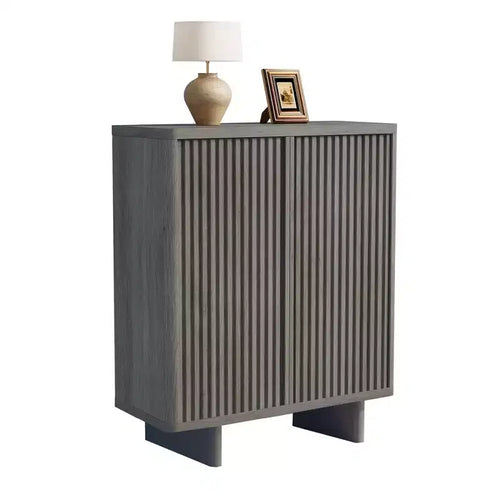 41.5 Inch Shoe Cabinet with Fluted Door, 5-Tier Storage with 4 Adjustable Shelves, Rustic Entryway Shoe Bench for Hallway