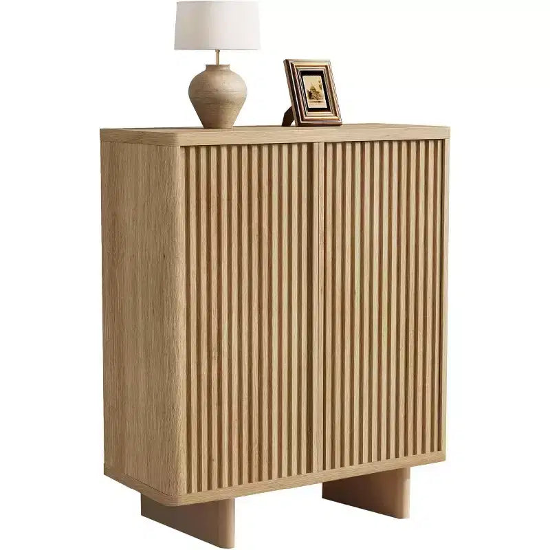 Meuble à chaussures de 41,5 pouces avec porte cannelée, rangement à 5 niveaux avec 4 étagères réglables, banc à chaussures rustique pour entrée