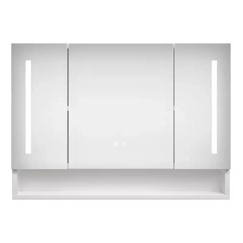 CASAINC 39x28 Inch Aluminum Bathroom Mirror Cabinet with LED Lights and Storage Compartments