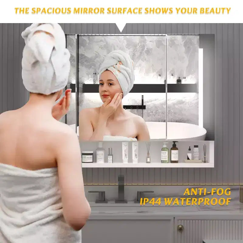 Armoire de toilette en aluminium de 39x28 pouces avec miroir, éclairage LED et compartiments de rangement