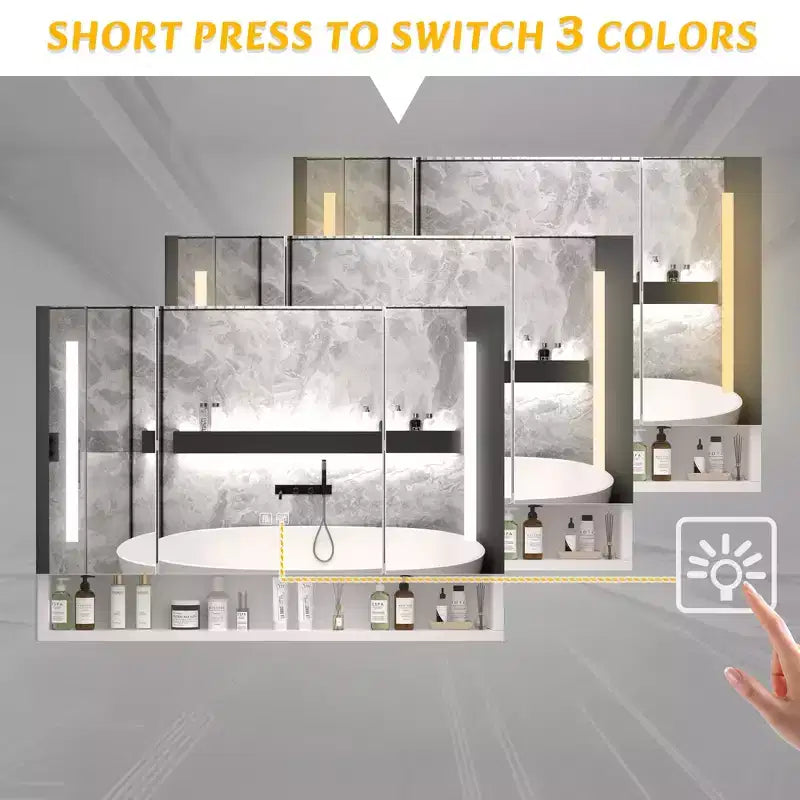 Armoire de toilette en aluminium de 39x28 pouces avec miroir, éclairage LED et compartiments de rangement