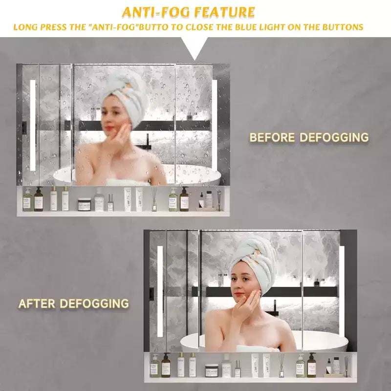 Armoire de toilette en aluminium de 39x28 pouces avec miroir, éclairage LED et compartiments de rangement