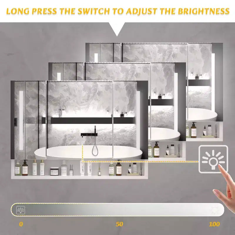 Armoire de toilette en aluminium de 39x28 pouces avec miroir, éclairage LED et compartiments de rangement