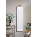 18.1 x 70.9 Inch Rectangular Full Length Wall Mirror with Distressed Ivory Frame and Gold Floral Crown