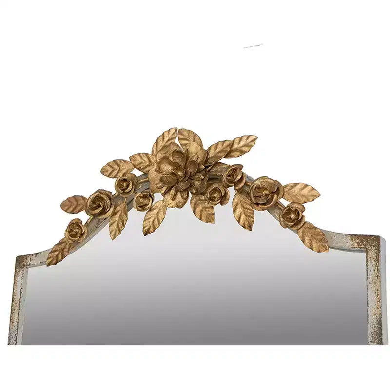 Miroir mural rectangulaire pleine longueur de 46 x 180 cm avec cadre ivoire vieilli et couronne florale dorée