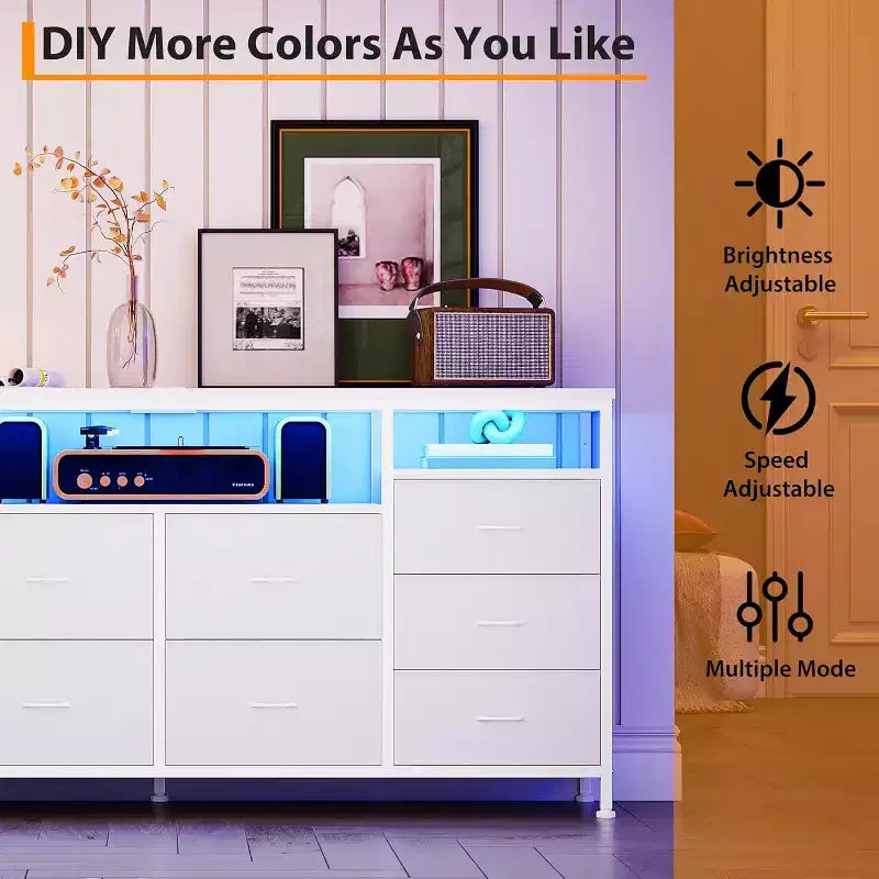 Commode à 10 tiroirs pour chambre à coucher, meuble TV de 63,3 po pour téléviseurs de 65-75 po, commode en tissu, centre de divertissement pour chambre à coucher et salon