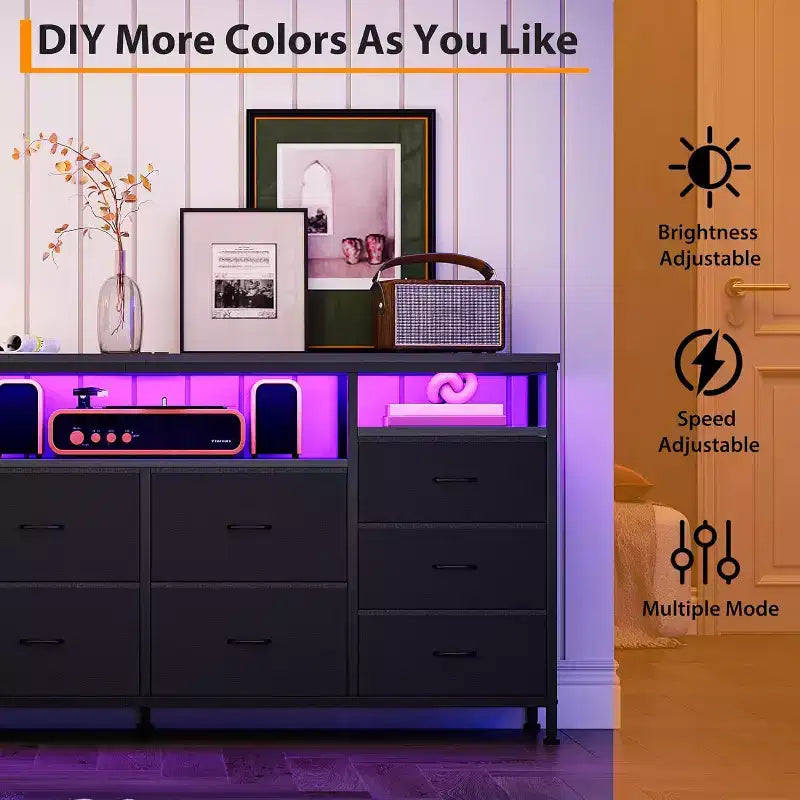 Commode à 10 tiroirs pour chambre à coucher, meuble TV de 63,3 po pour téléviseurs de 65-75 po, commode en tissu, centre de divertissement pour chambre à coucher et salon