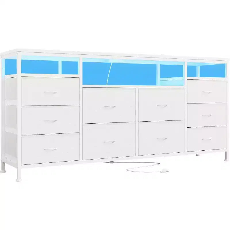 Commode à 10 tiroirs pour chambre à coucher, meuble TV de 63,3 po pour téléviseurs de 65-75 po, commode en tissu, centre de divertissement pour chambre à coucher et salon