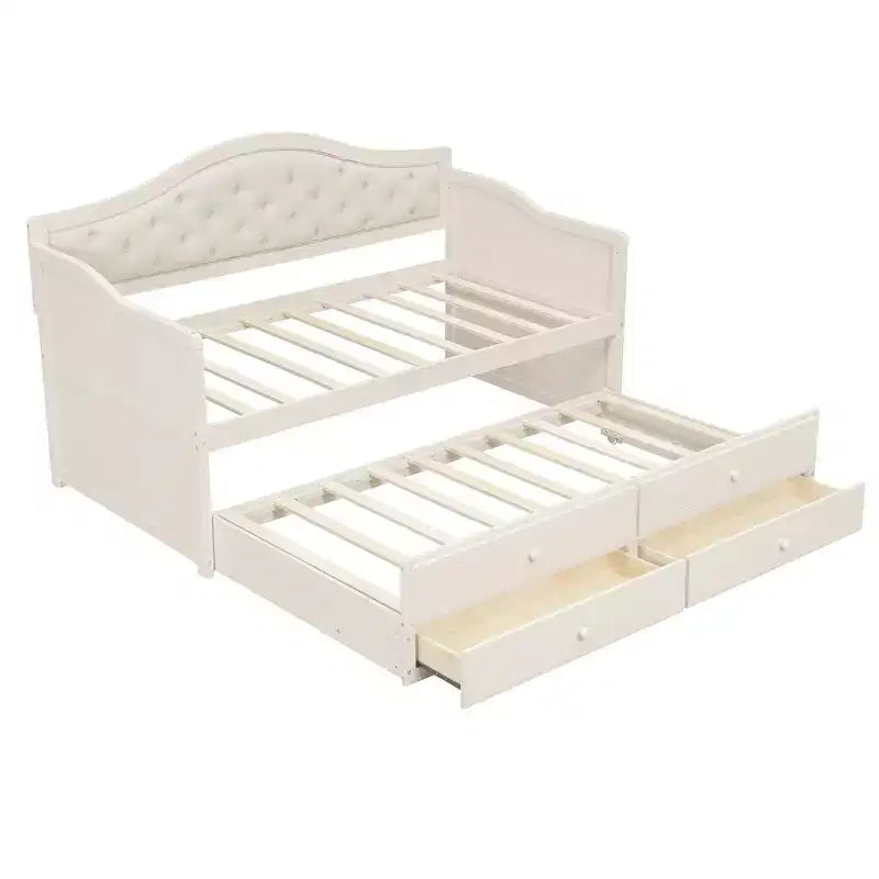 Cadre de Lit de Repos Simple, Canapé-lit en Bois avec Lit Gigogne, Dossier capitonné, 2 Tiroirs de Rangement