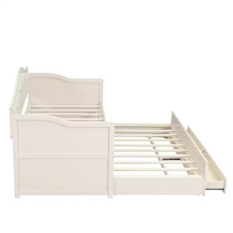 Cadre de Lit de Repos Simple, Canapé-lit en Bois avec Lit Gigogne, Dossier capitonné, 2 Tiroirs de Rangement