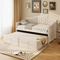 Whisen Twin Size Daybed Frame, Wooden Sofa Bed with Trundle, Button Tufted Backrest, 2 Storage Drawers