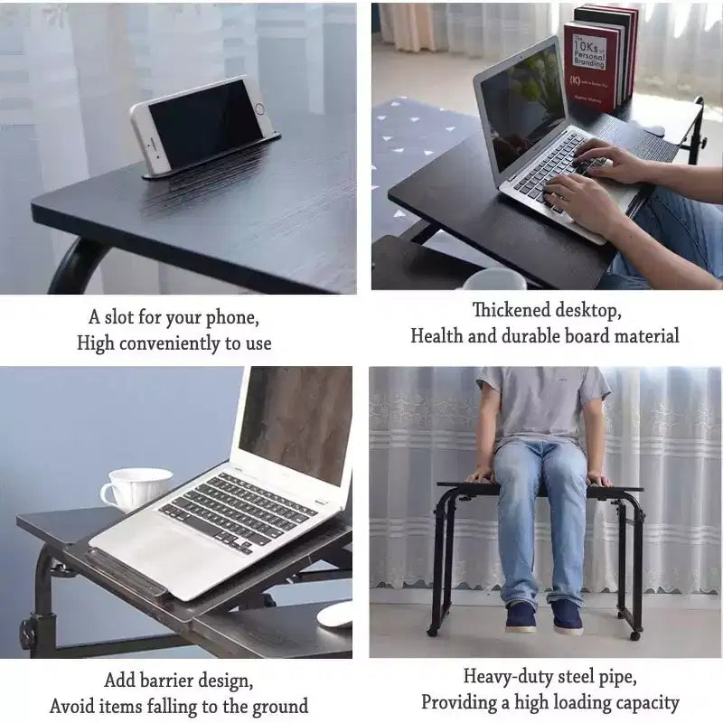 Table de lit à roulettes, chariot de bureau pour ordinateur portable de 120 cm, table de lit réglable en hauteur et en longueur pour usage hospitalier et domestique