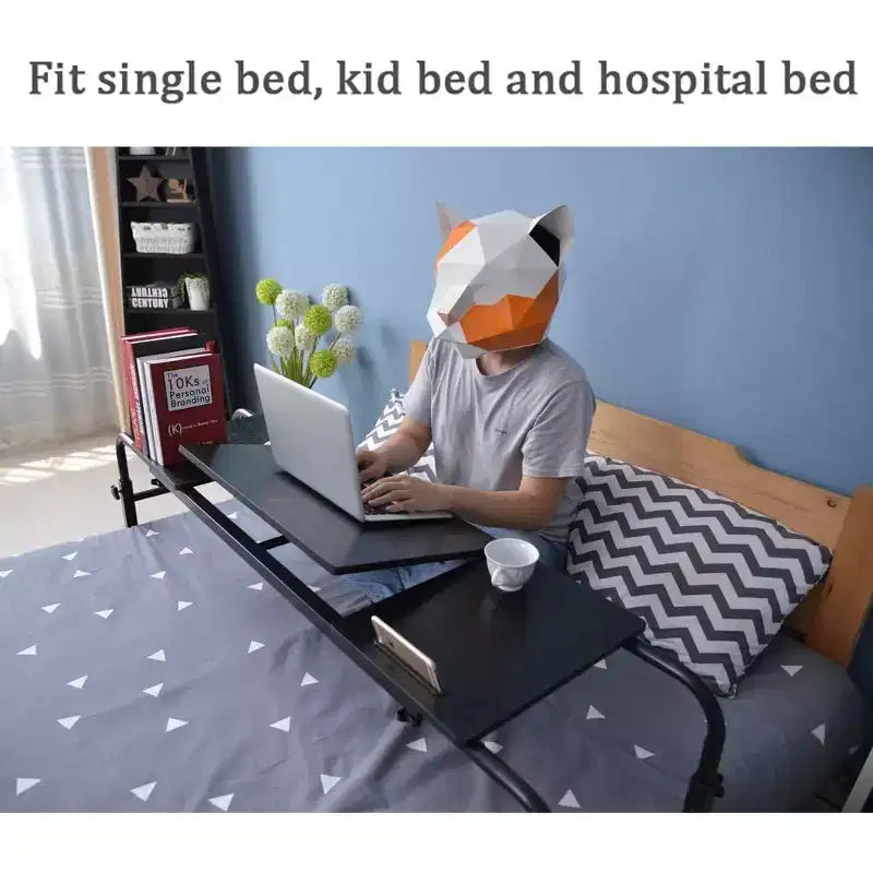 Table de lit à roulettes, chariot de bureau pour ordinateur portable de 120 cm, table de lit réglable en hauteur et en longueur pour usage hospitalier et domestique