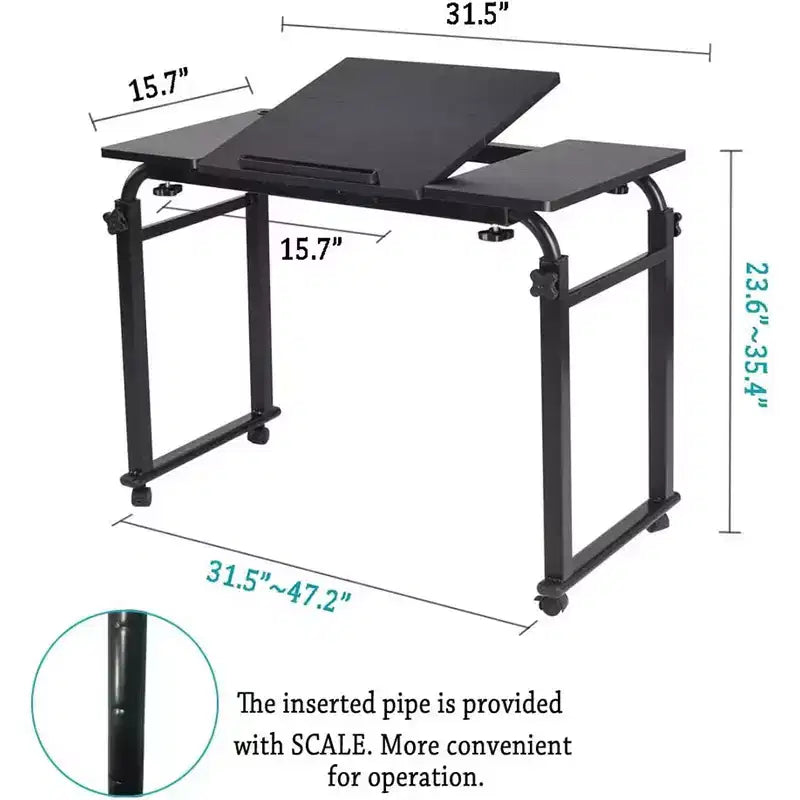 Table de lit à roulettes, chariot de bureau pour ordinateur portable de 120 cm, table de lit réglable en hauteur et en longueur pour usage hospitalier et domestique