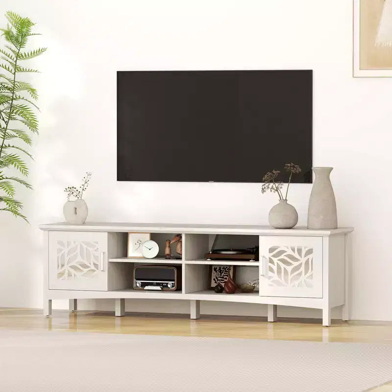 Bestier Modern TV Stand for TVs up to 75, TV Console with Adjustable Storage Shelf, Decorative Mirror, Entertainment Center for Living Room