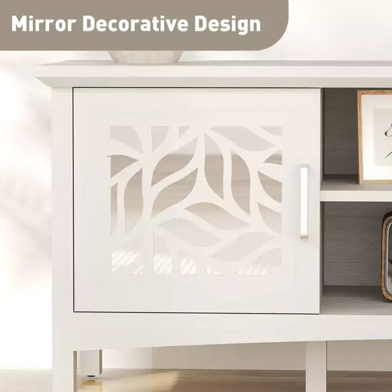 Meuble TV moderne pour téléviseurs jusqu'à 75 pouces, console TV avec étagère de rangement réglable, miroir décoratif, centre de divertissement pour salon