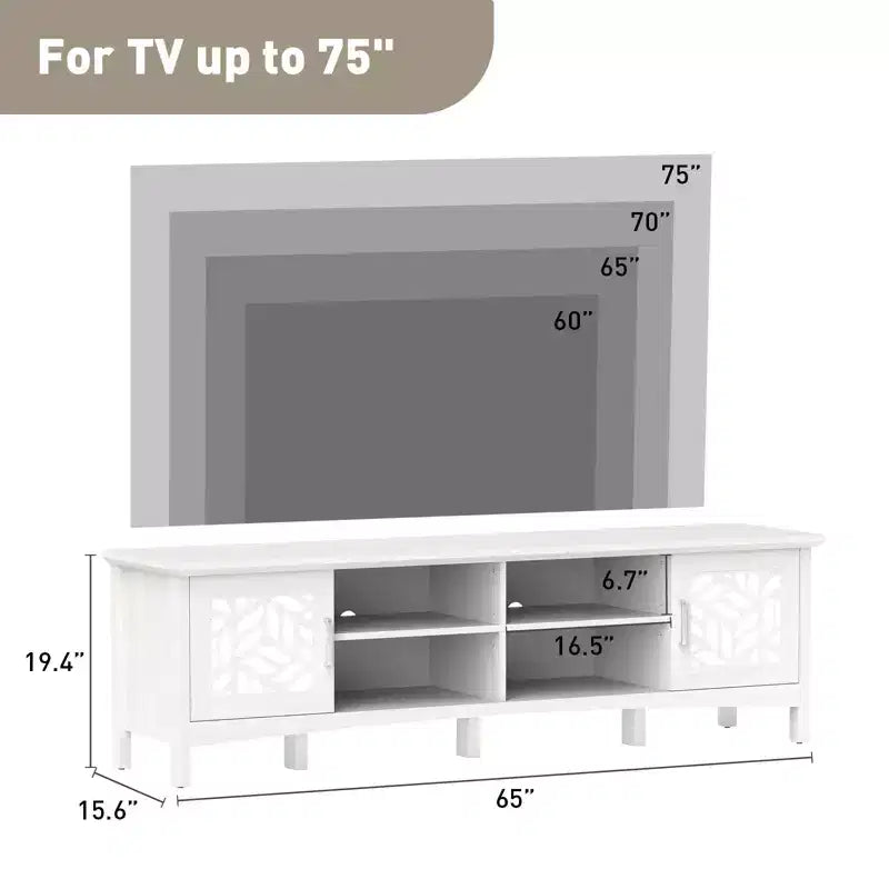 Meuble TV moderne pour téléviseurs jusqu'à 75 pouces, console TV avec étagère de rangement réglable, miroir décoratif, centre de divertissement pour salon