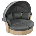 Outdoor Daybed, Round Sofa with Cushions, 4 Pillows, Zippers Cushion Covers, Iron Frame, Retractable Canopy for Garden, Backyard, Lawn, Porch