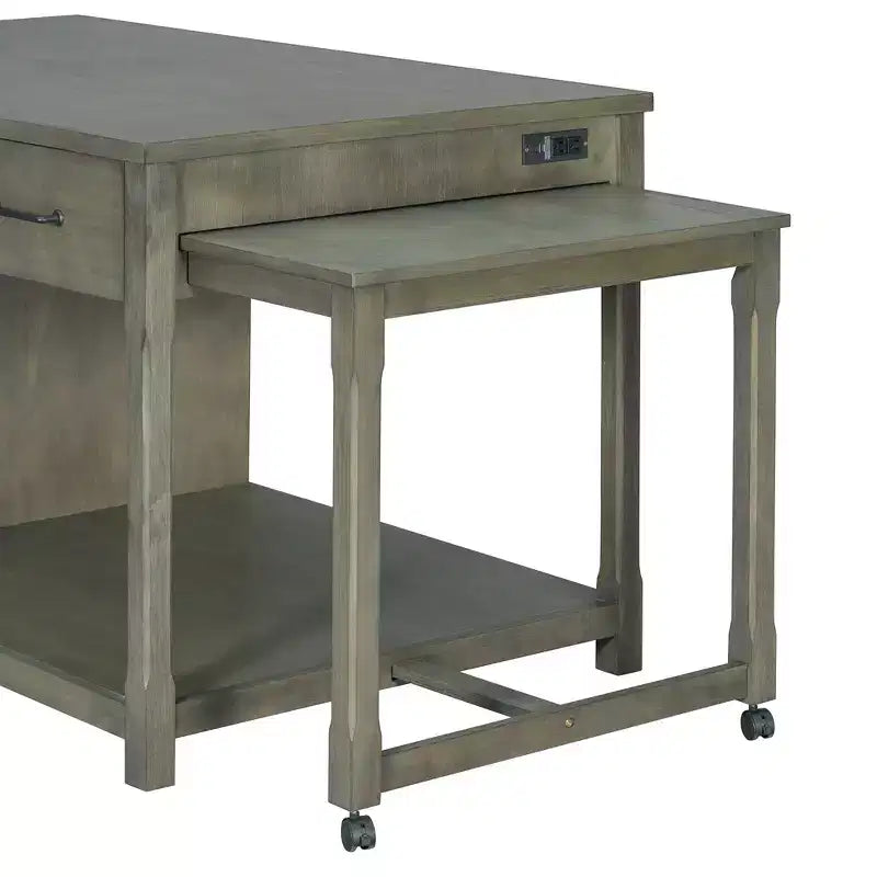 Îlot de cuisine extensible avec rangement, chariot de cuisine multifonctionnel avec prises de courant intégrées, avec tiroirs et étagères ouvertes pour la cuisine