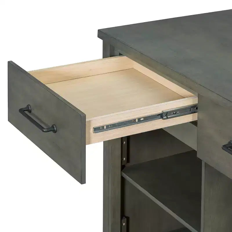 Îlot de cuisine extensible avec rangement, chariot de cuisine multifonctionnel avec prises de courant intégrées, avec tiroirs et étagères ouvertes pour la cuisine