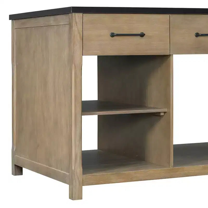 Îlot de cuisine extensible avec rangement, chariot de cuisine multifonctionnel avec prises de courant intégrées, avec tiroirs et étagères ouvertes pour la cuisine