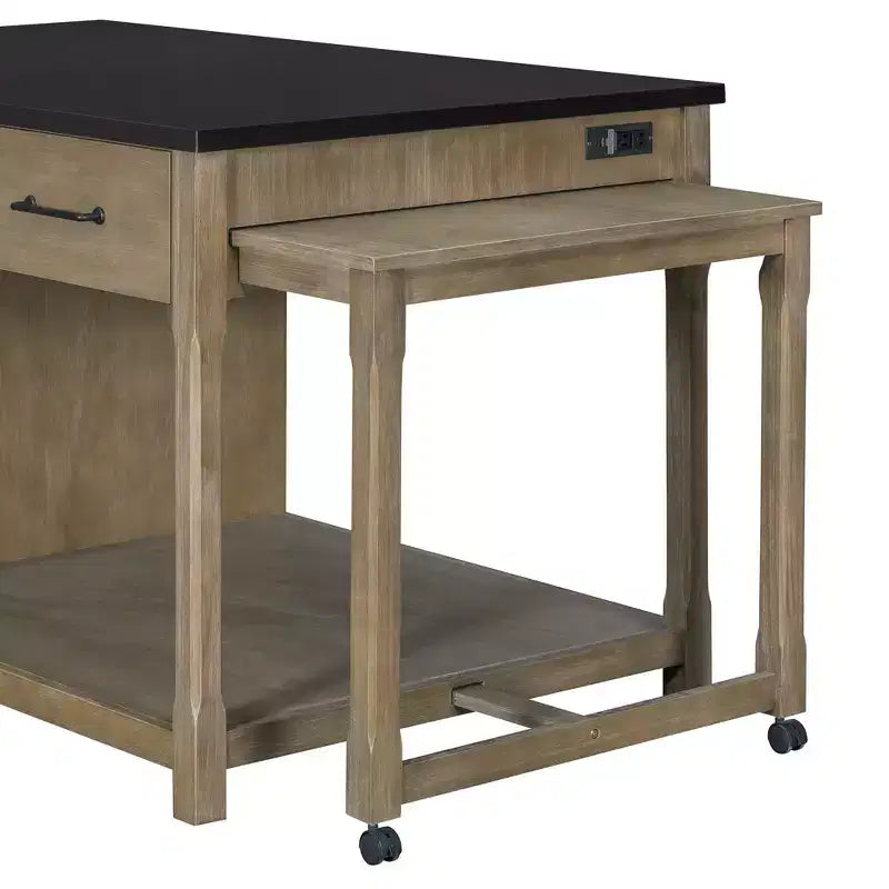 Îlot de cuisine extensible avec rangement, chariot de cuisine multifonctionnel avec prises de courant intégrées, avec tiroirs et étagères ouvertes pour la cuisine