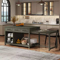 Clihome Extendable Kitchen Island with Storage, Multi-Functional Kitchen Cart with Built-In Power Outlets,with Drawers and Open Shelves for Kitchen