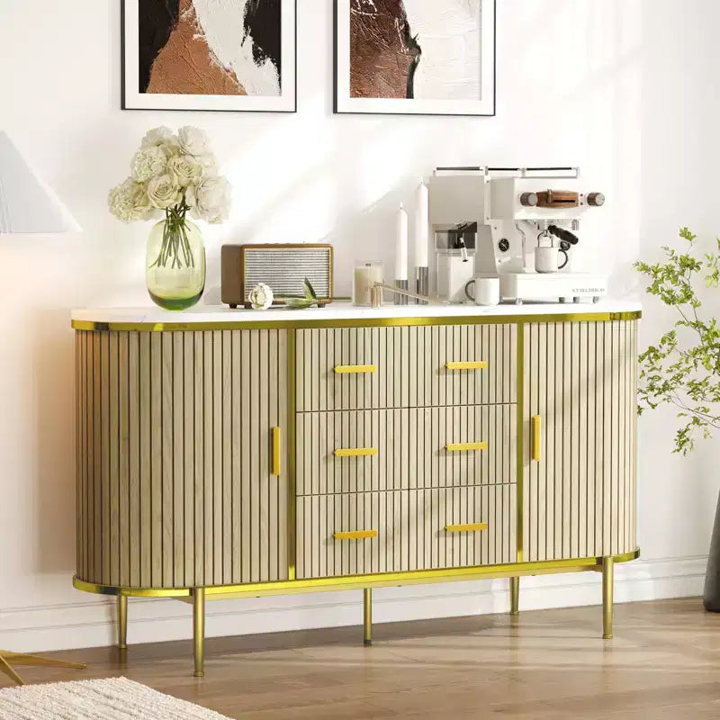 COZONY Fluted Sideboard Buffet Cabinet w/ Multiple Drawers & Sliding Doors for Living Room and Dining Room