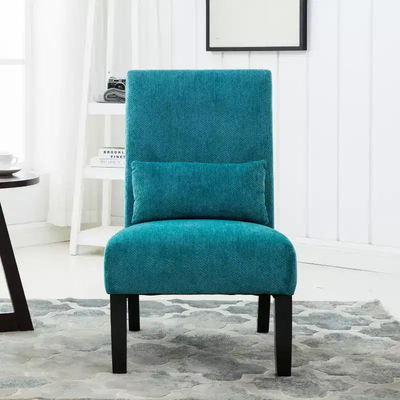 TUYOHW Chenille Fabric Armless Accent Chair,Lounge Chair with Matching Pillow,Solid Wood Frame & Legs,Modern Graffiti Chair for Living Room