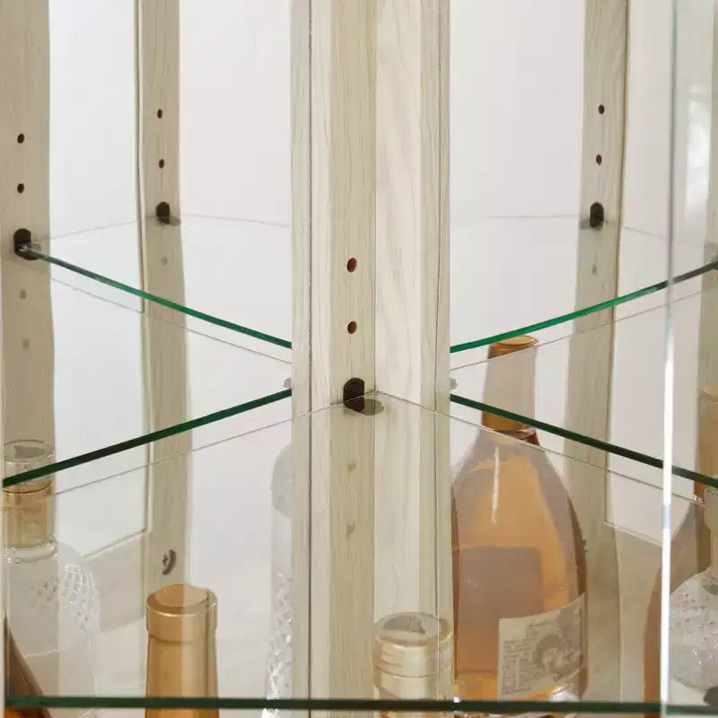 Cabinet with Lighted, Display Cabinet with Glass Doors, Corner China Cabinet with Tempered Adjustable Glass Shelves White
