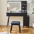 GDFStudio Rajiv Modern Vanity Set with Faux Leather Stool, 3-Color Lighted Mirror and Movable Side Cabinet
