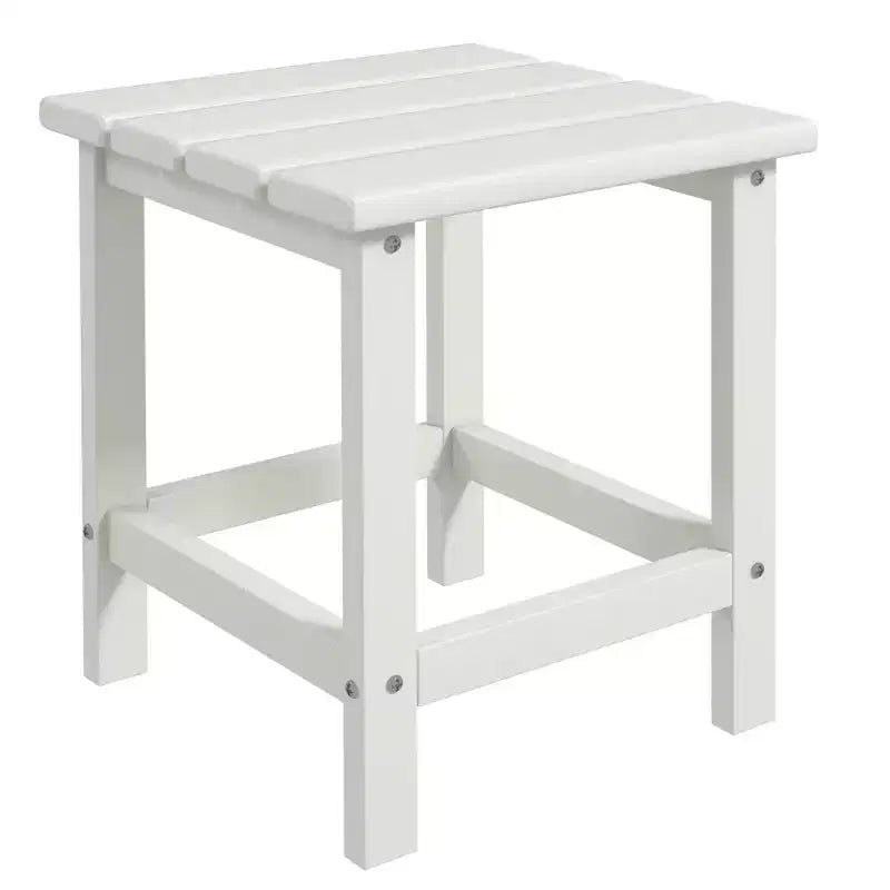 Adirondack Outdoor Side Table HDPE Weather Resistant Patio End Table - White