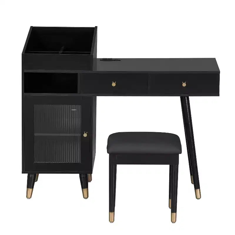 Coiffeuse compacte moderne avec tabouret, port de charge, tiroirs et meuble de rangement
