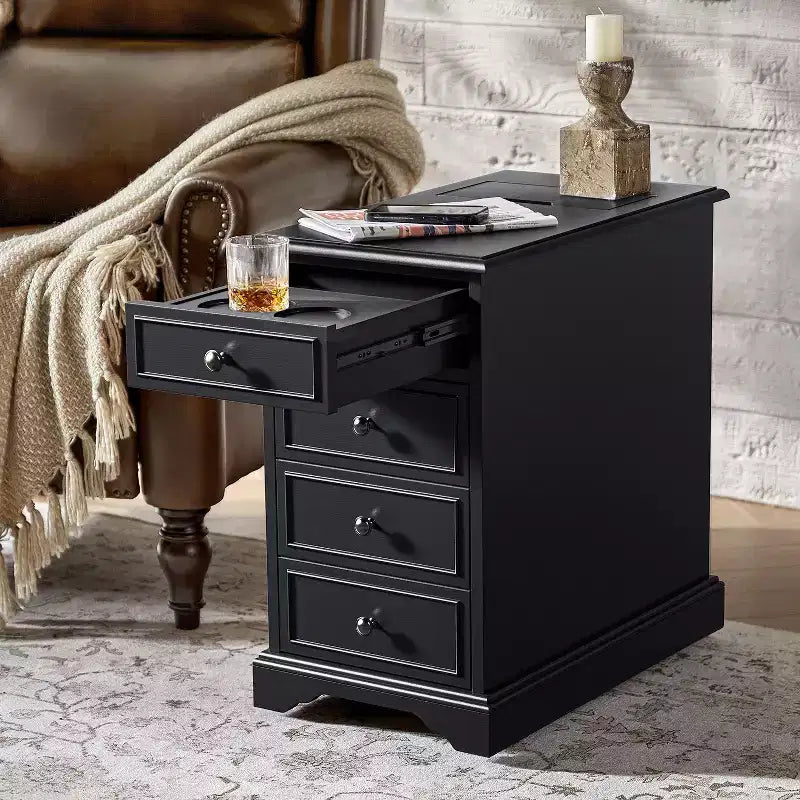 Table d'appoint traditionnelle avec rangement et prises intégrées