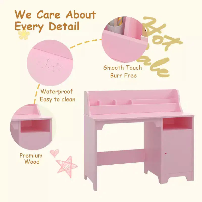 Bureau d'étude pour enfants avec chaise et meuble de rangement Table d'étude en bois pour chambre de garçons/filles ou salle d'étude