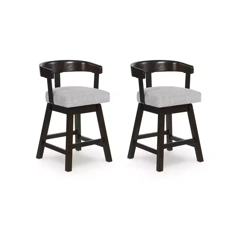 Signature Design by Ashley Haddigan Counter Height Upholstered Swivel Barstools, Set of 2, Grey Seat with Dark Brown Frame