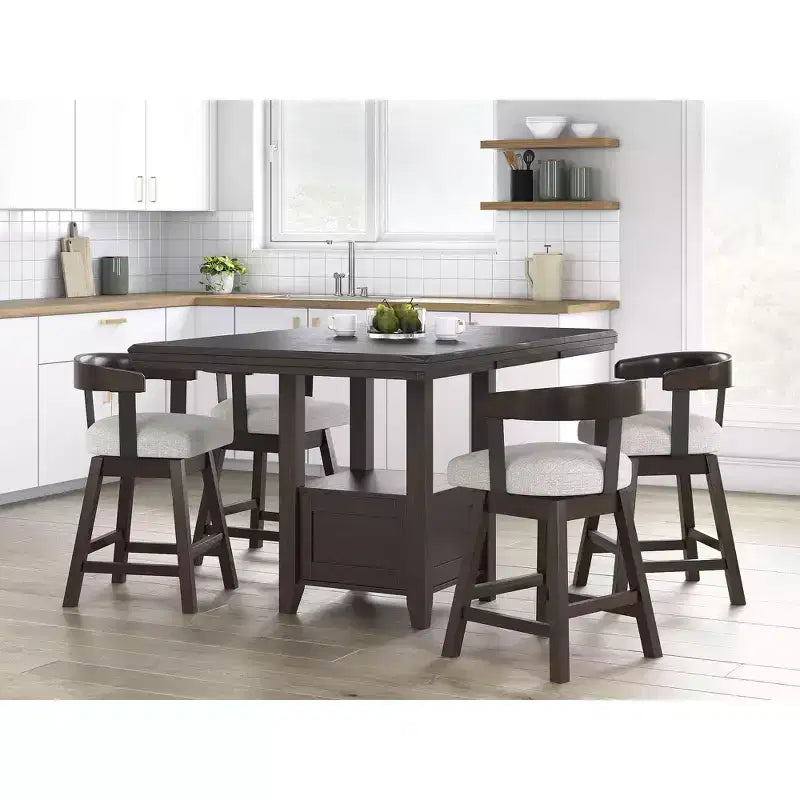 Tabourets de bar pivotants rembourrés, assise grise avec structure marron foncé