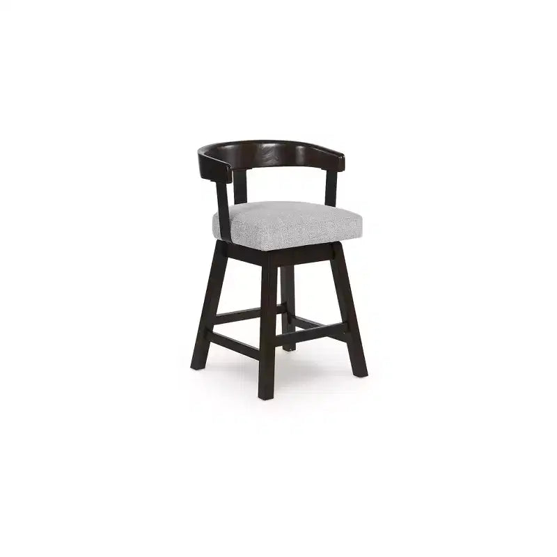 Tabourets de bar pivotants rembourrés, assise grise avec structure marron foncé