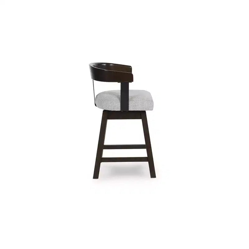 Tabourets de bar pivotants rembourrés, assise grise avec structure marron foncé