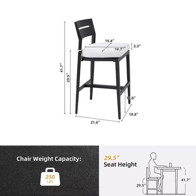 Tabourets de bar de patio en aluminium avec dossiers ergonomiques, pieds fuselés, repose-pieds et coussins; résistants aux intempéries et adaptés aux jardins