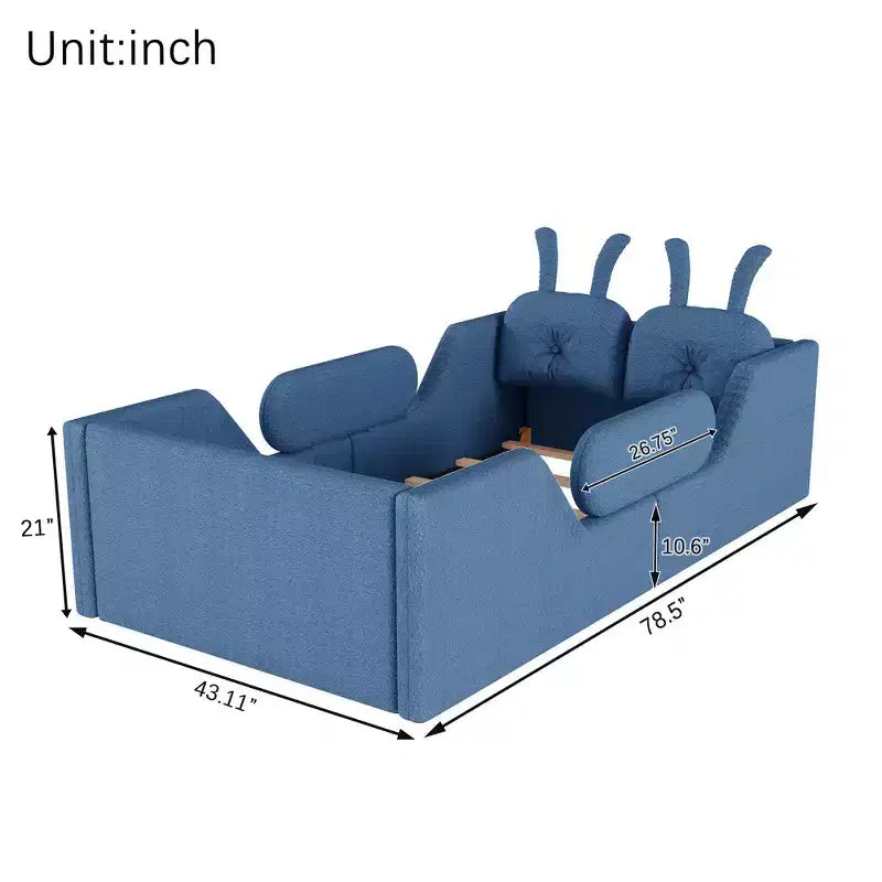 Lit Plateforme Double, Lit Enfant Rembourré au Sol avec Coussin Lapin, Barrières Latérales Amovibles