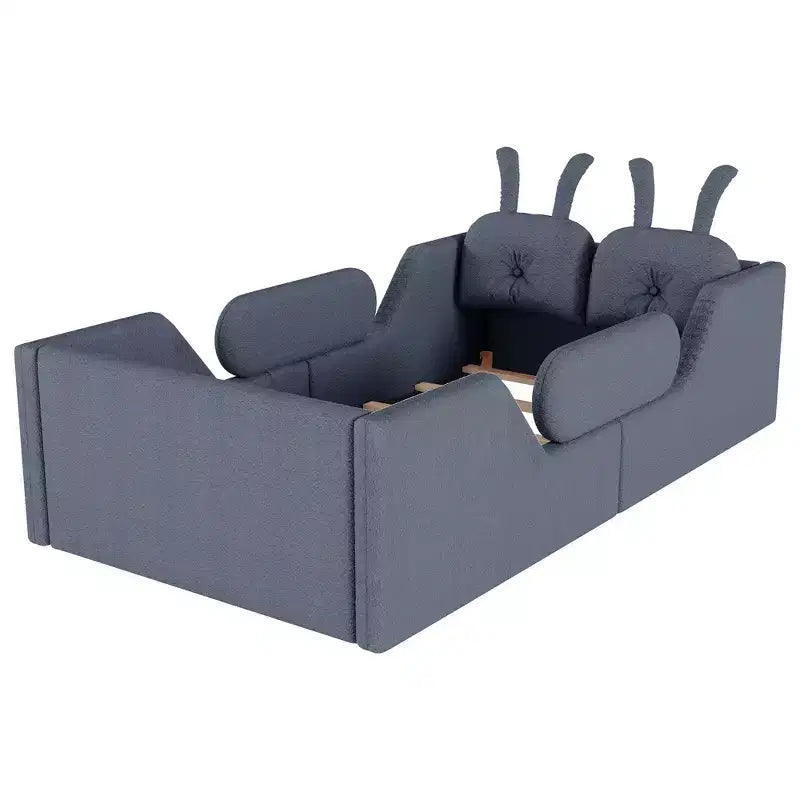 Lit Plateforme Double, Lit Enfant Rembourré au Sol avec Coussin Lapin, Barrières Latérales Amovibles