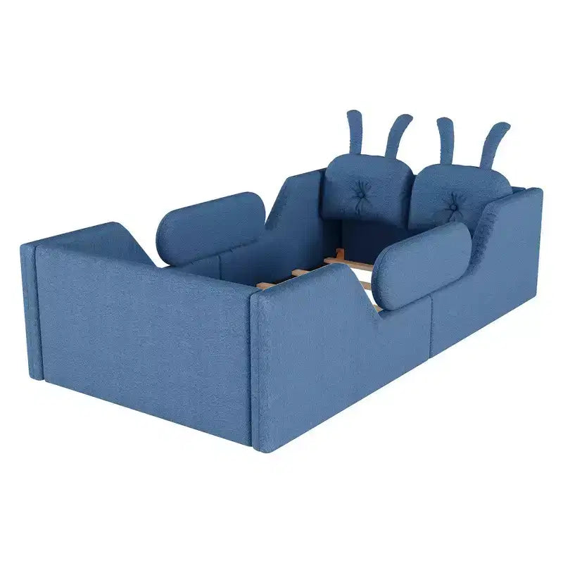 Lit Plateforme Double, Lit Enfant Rembourré au Sol avec Coussin Lapin, Barrières Latérales Amovibles