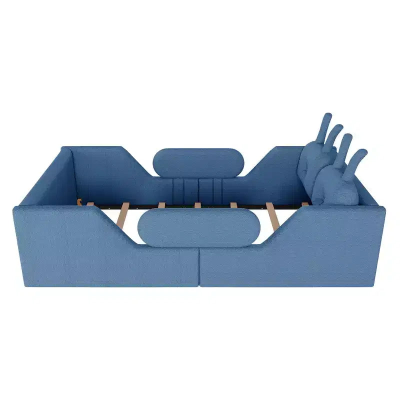 Lit Plateforme Double, Lit Enfant Rembourré au Sol avec Coussin Lapin, Barrières Latérales Amovibles