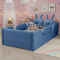 Whisen Twin Platform Bed, Kids Floor Upholstered Bed Frame with Rabbit Cushion, Removable Side Rails