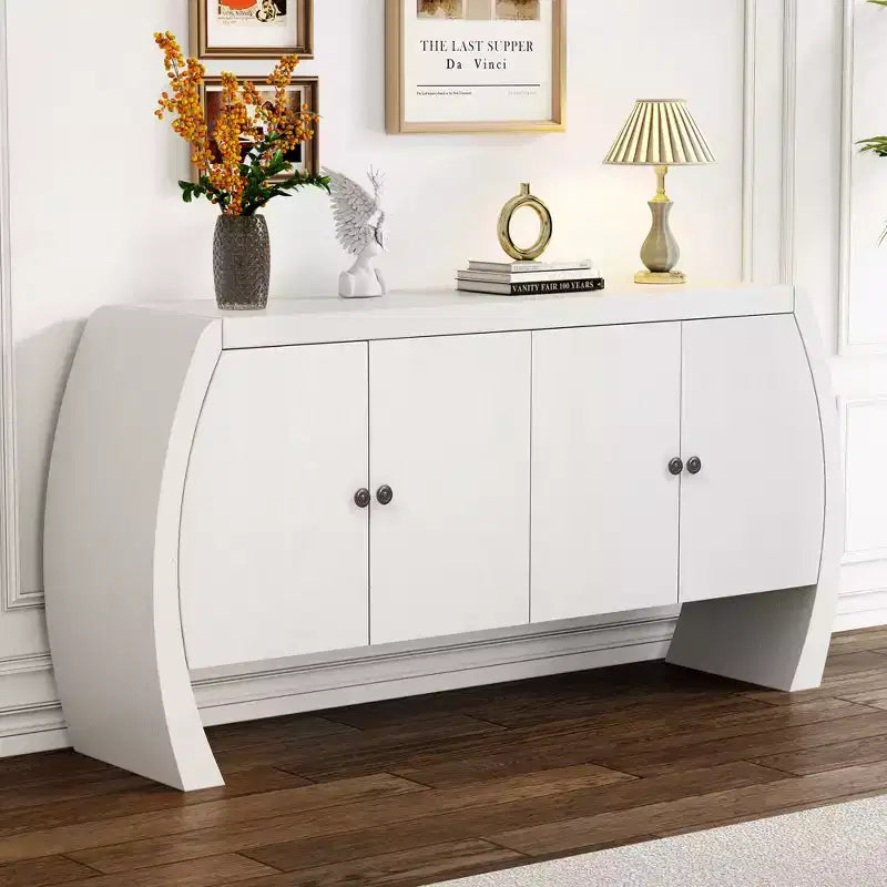 Meubles de rangement, buffet bas de sol à 4 portes, buffet avec pieds incurvés, buffet d'appoint pour salon