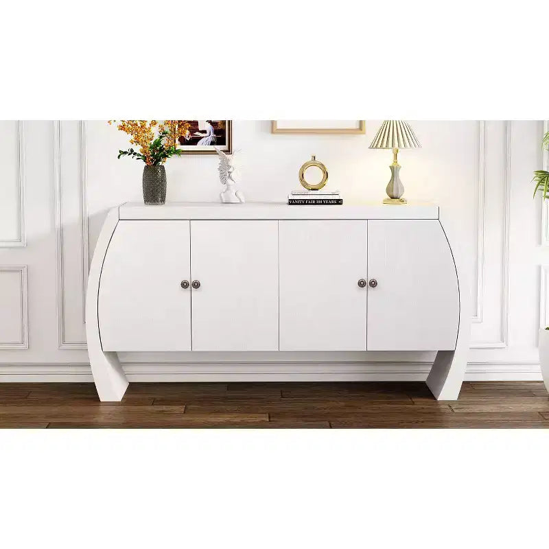 Meubles de rangement, buffet bas de sol à 4 portes, buffet avec pieds incurvés, buffet d'appoint pour salon