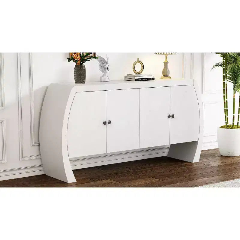 Meubles de rangement, buffet bas de sol à 4 portes, buffet avec pieds incurvés, buffet d'appoint pour salon